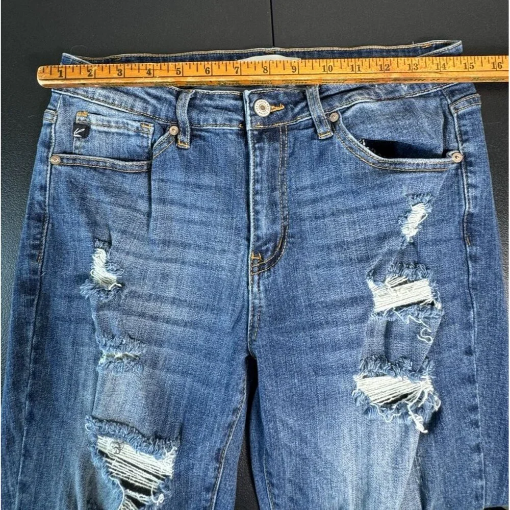 KanCan Jeans Womens‎ Dark Wash Distressed Skinny Jeans Frayed Hem Size